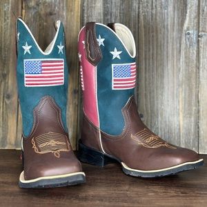 KING USA TEXAS Patriotic Flag Square Toe Leather Cowboy Western Work Boots